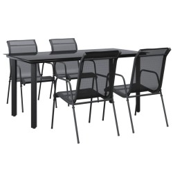 Ensemble à manger de jardin 5 pcs noir textilène et acier 
