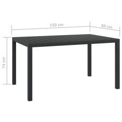 Table de jardin noir 150 x 90 x 74 cm Aluminium et WPC 