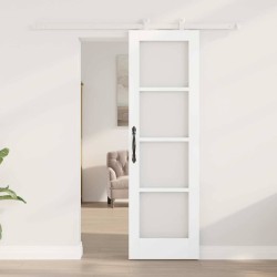 Porte coulissante avec quincaillerie 'ORKDAL'en bois massif blanc et en verre 