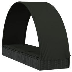 Chaise longue avec toit rond noir 211x57x140 cm résine tressée 