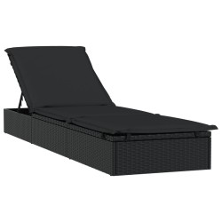Chaise longue avec toit rond noir 211x57x140 cm résine tressée 