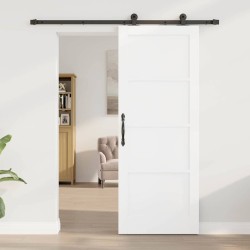Porte coulissante avec quincaillerie blanche 78x202 cm en bois massif en pin 