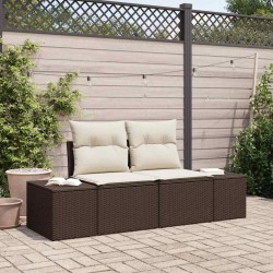 Canapé de jardin 2 places avec rangement et coussins Marron Rotin Synthétique 