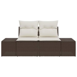 Canapé de jardin 2 places avec rangement et coussins Marron Rotin Synthétique 
