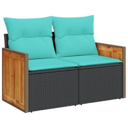 Salon de jardin 3 pcs avec coussins noir résine tressée 