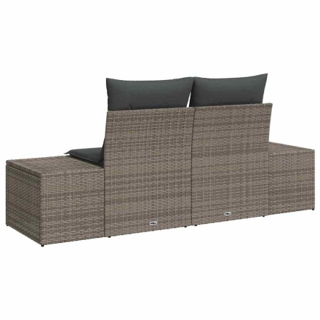 Canapé de jardin 2 places avec rangements et coussins Gris Poly Rotin 