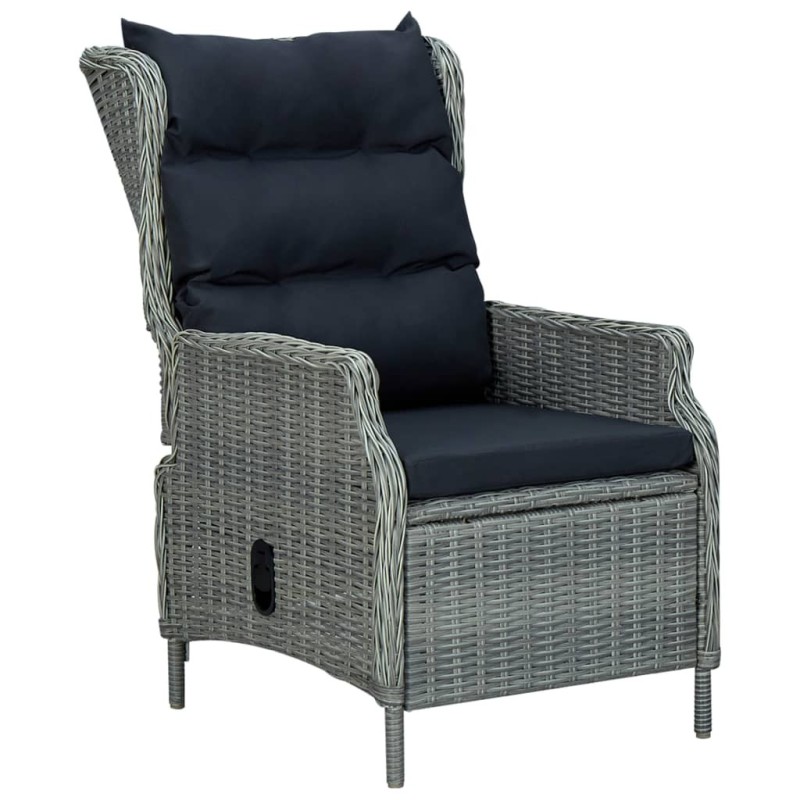 Chaise inclinable de jardin coussins Résine tressée Gris clair 