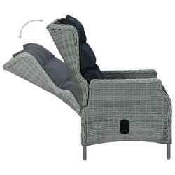 Chaise inclinable de jardin coussins Résine tressée Gris clair 