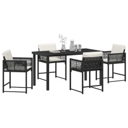 Ensemble de table et chaises de jardin 5 pièces avec coussins en poly rattan noir 