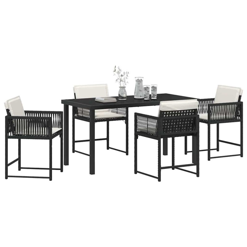 Ensemble de table et chaises de jardin 5 pièces avec coussins en poly rattan noir 