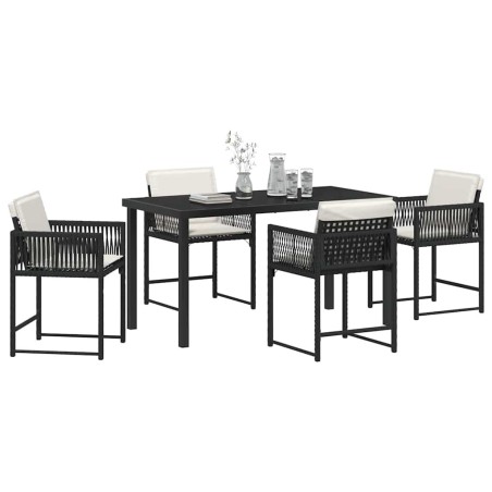Ensemble de table et chaises de jardin 5 pièces avec coussins en poly rattan noir 