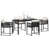 Ensemble de table et chaises de jardin 5 pièces avec coussins en poly rattan noir 
