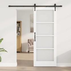 Porte Coulissante avec Quincaillerie Blanche 78x202 cm en Bois Massif 