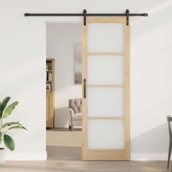 Porte coulissante avec kit de quincaillerie 'ORKDAL'en bois massif et verre 