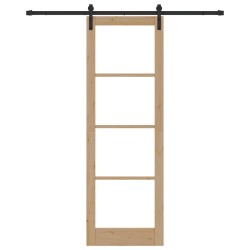 Porte coulissante avec kit de quincaillerie 'ORKDAL'en bois massif et verre 