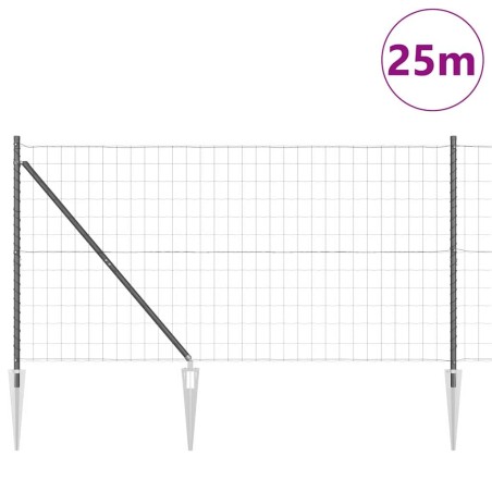 Clôture Euro avec 13 poteaux en pointe 1,2 x 25 m en acier galvanisé gris 