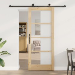 Porte Coulissante avec Ensemble de Quincaillerie 'ORKDAL'en Bois Massif & Verre 