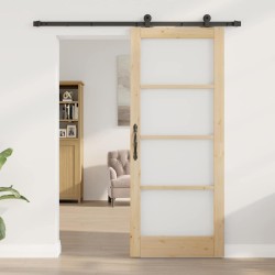 Porte Coulissante avec Ensemble de Quincaillerie 'ORKDAL'en Bois Massif & Verre 