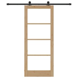 Porte Coulissante avec Ensemble de Quincaillerie 'ORKDAL'en Bois Massif & Verre 