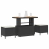 Ensemble de salle à manger de jardin de 3 pièces avec coussins en poly rotin noir et acacia 