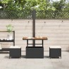 Ensemble de salle à manger de jardin de 3 pièces avec coussins en poly rotin noir et acacia 