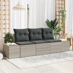 Ensemble de canapé de jardin 3 pièces avec des coussins gris clair en poly rotin 