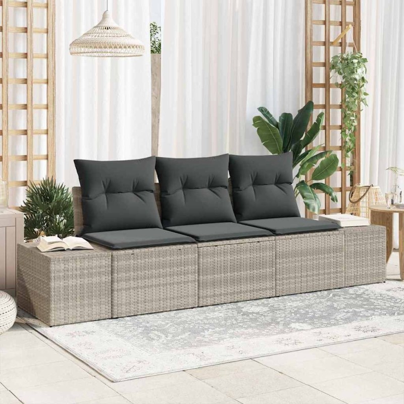 Ensemble de canapé de jardin 3 pièces avec des coussins gris clair en poly rotin 