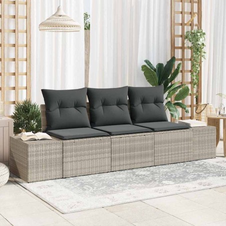 Ensemble de canapé de jardin 3 pièces avec des coussins gris clair en poly rotin 