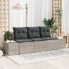 Ensemble de canapé de jardin 3 pièces avec des coussins gris clair en poly rotin 
