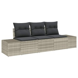 Ensemble de canapé de jardin 3 pièces avec des coussins gris clair en poly rotin 