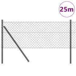 Jeu de Poteaux de Clôture Gris 0.8 x 25 m Acier galvanisé 