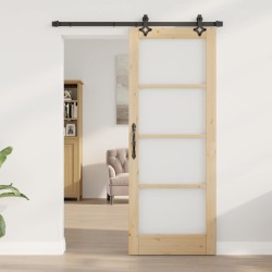 Porte Coulissante avec Ensemble de Quincaillerie 78x202 cm Bois Massif de Pin 