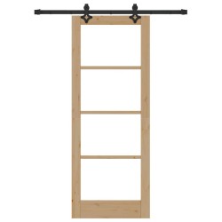 Porte Coulissante avec Ensemble de Quincaillerie 78x202 cm Bois Massif de Pin 