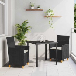 Set de jardin 3 pièces avec des coussins en poly rattan noir. 