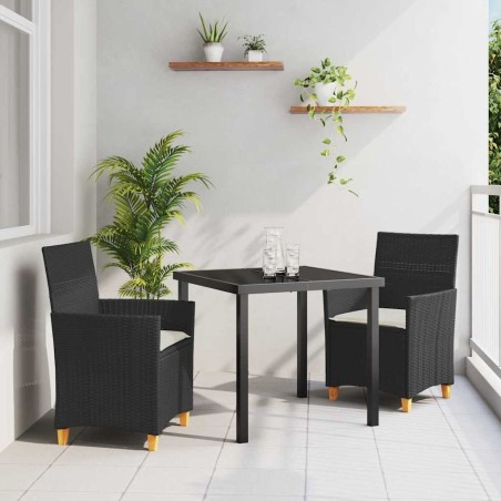 Set de jardin 3 pièces avec des coussins en poly rattan noir. 