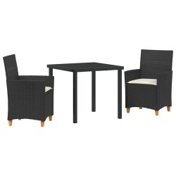Set de jardin 3 pièces avec des coussins en poly rattan noir. 