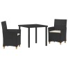 Set de jardin 3 pièces avec des coussins en poly rattan noir. 
