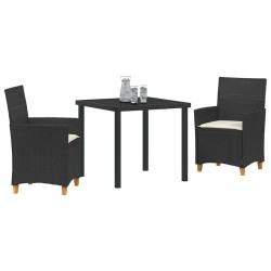 Set de jardin 3 pièces avec des coussins en poly rattan noir. 