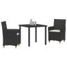 Set de jardin 3 pièces avec des coussins en poly rattan noir. 