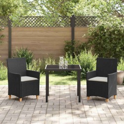 Set de jardin 3 pièces avec des coussins en poly rattan noir. 