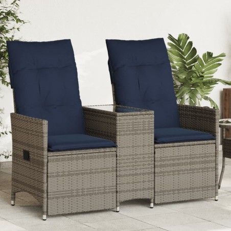 Canapé de jardin inclinable 2 places avec Table en résine tressée grise 