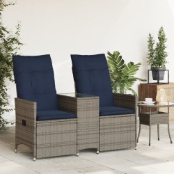 Canapé de jardin inclinable 2 places avec Table en résine tressée grise 