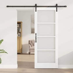 Porte coulissante avec kit de quincaillerie "ORKDAL" Bois massif blanc et verre 
