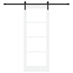 Porte coulissante avec kit de quincaillerie "ORKDAL" Bois massif blanc et verre 
