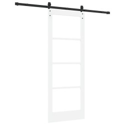 Porte coulissante avec kit de quincaillerie "ORKDAL" Bois massif blanc et verre 