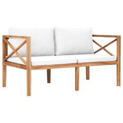Banc de jardin avec coussins crème Bois de teck solide 