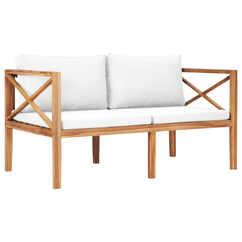 Banc de jardin avec coussins crème Bois de teck solide 