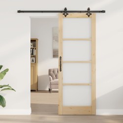 Porte Coulissante avec Kit de Quincaillerie 'ORKDAL'Bois Massif & Verre 