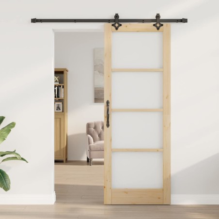 Porte Coulissante avec Kit de Quincaillerie 'ORKDAL'Bois Massif & Verre 