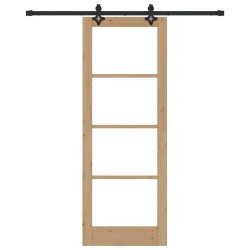 Porte Coulissante avec Kit de Quincaillerie 'ORKDAL'Bois Massif & Verre 